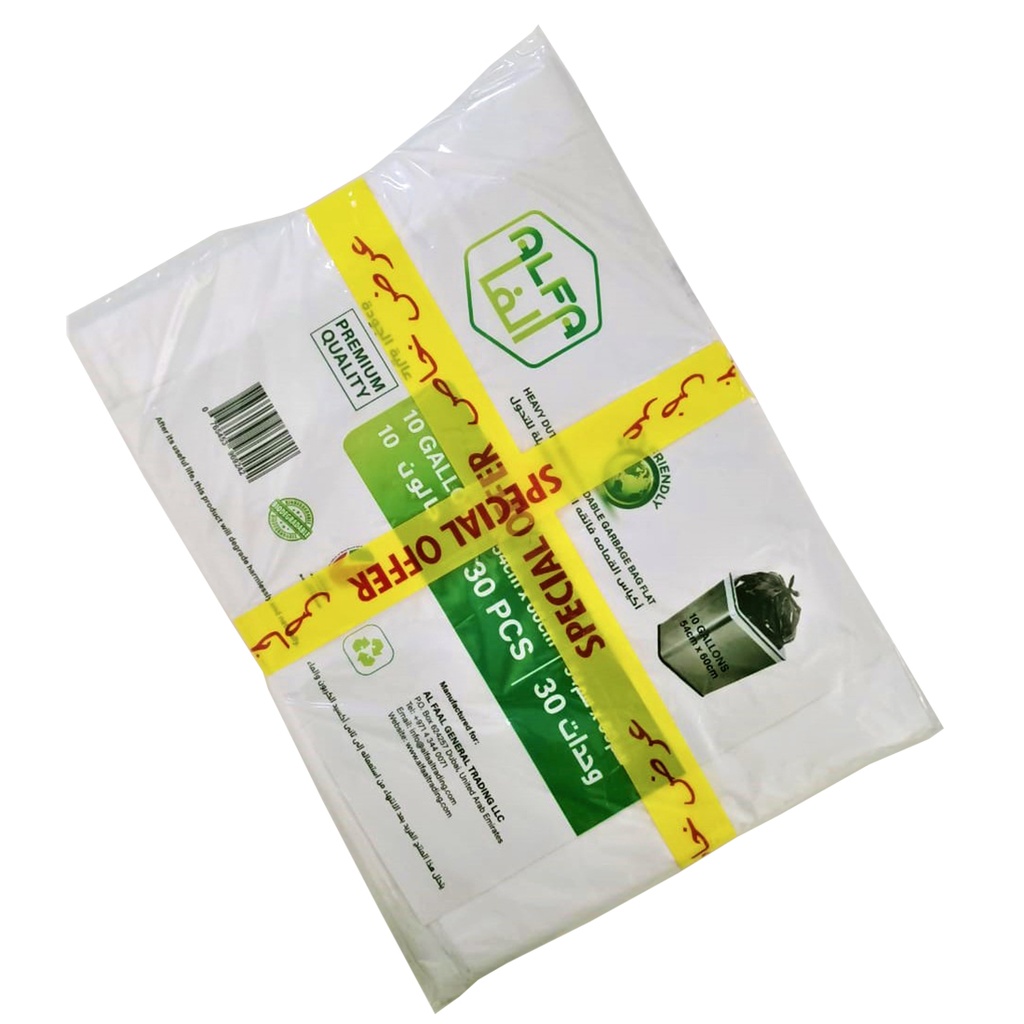 ALFA Heavy Duty Garbage Bag 54cmx60cm Flat 10 Gallons 30pcs (Packed of 3)